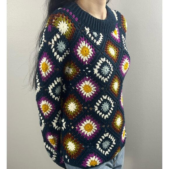 Sfera Casual Crochet Knit Sweater Size Small Colorful Geometric - Picture 2 of 4